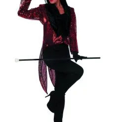 Rode Directrice Paillettenfrack Vrouw Kostuum