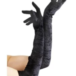 Lange Zwarte Handschoenen Fluweel Vrouw