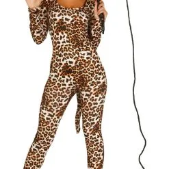 Bruin Bijtgraag Luipaard Jumpsuit Vrouw Kostuum