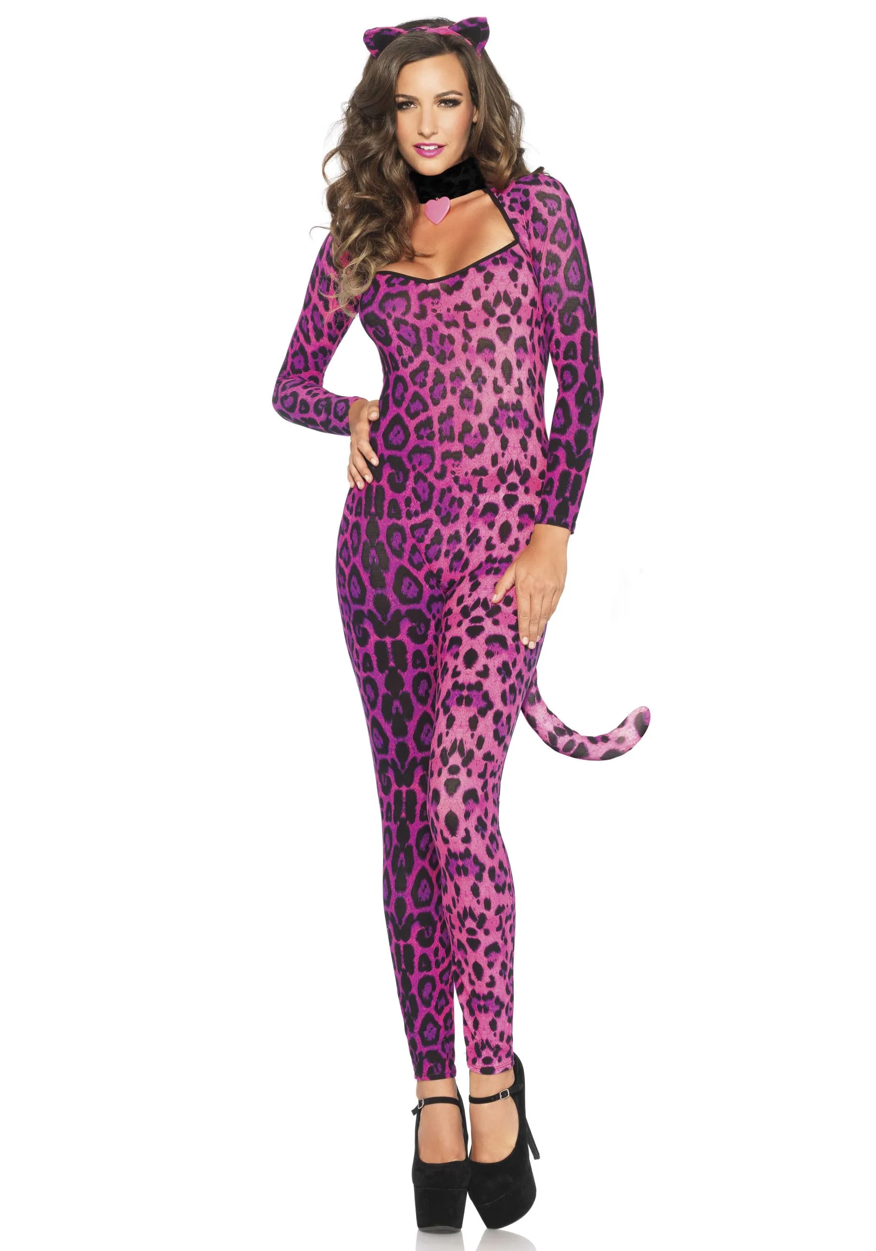Roze Spannende Panter Catsuit Vrouw Kostuum 2 Roze Spannende Panter Catsuit Vrouw Kostuum - Afbeelding 2