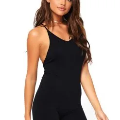 Elasthan Opaque Romper Met Gekruiste Bandjes Op De Rug Vrouw