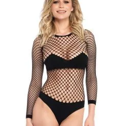 Zwarte Visnet Katten Bodysuit Vrouw