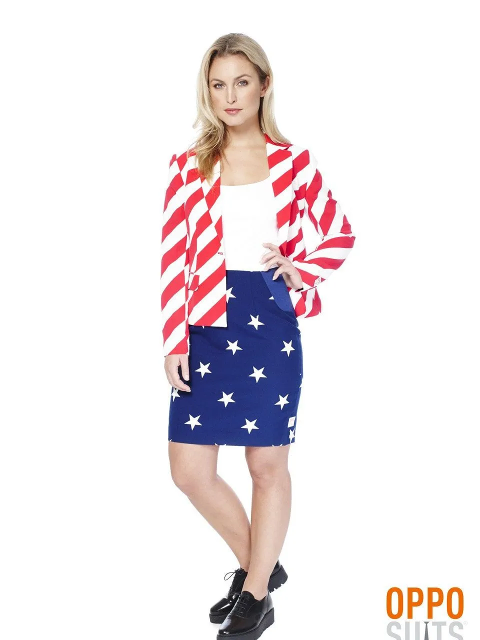 USA American Woman Opposuit Vrouw Kostuum 2 USA American Woman Opposuit Vrouw Kostuum - Afbeelding 2