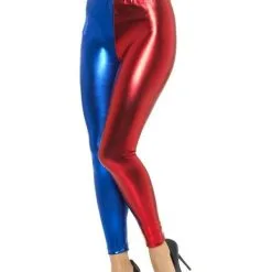 Metallic Harlekijn Cosplay Legging Blauw Rood Vrouw