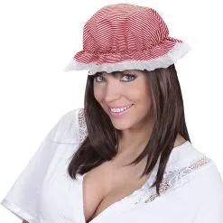 Boerinnen Slaapmuts Wit / Rood Gestreept -Cosplaykostuum Winkel wdm1014 02426 c