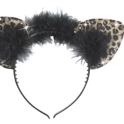 Oren Luipaard Met Strass Steentjes En Veren, Bruin