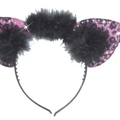 Oren Luipaard Met Strass Steentjes En Veren Roze