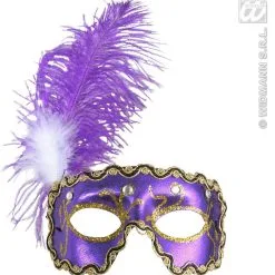 Oogmasker, Paars Met 4 Diamanten En Veren