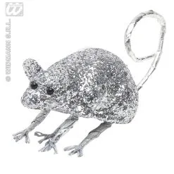 Glitter Muis Zilver 8,5 Centimeter