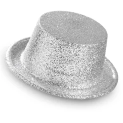 Showmaster Glitter Hoge Hoed, Zilver