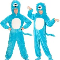 Dieren Onesie Pluche Blauwe Leeuw Kostuum